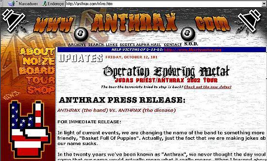 Banda Anthrax anuncia em 12/10/2001 que vai mudar de nome depois de 20 anos...