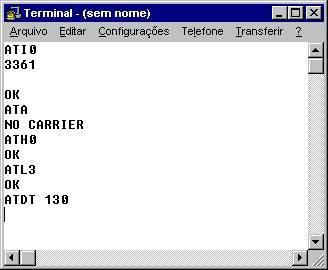Comandos AT digitados na tela do Terminal e respostas