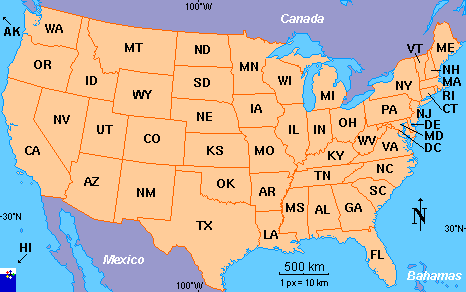 Mapa dos Estados Unidos (EUA/USA) © FOTW Flags Of The World