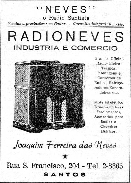 Anncio de importante loja de rdios em Santos, publicado no 'Guia dos Veranistas - 1950'