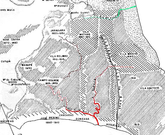 Decalque colorido sobre trecho da planta de 'A Baixada Santista: Aspectos Geogr�ficos', V. III