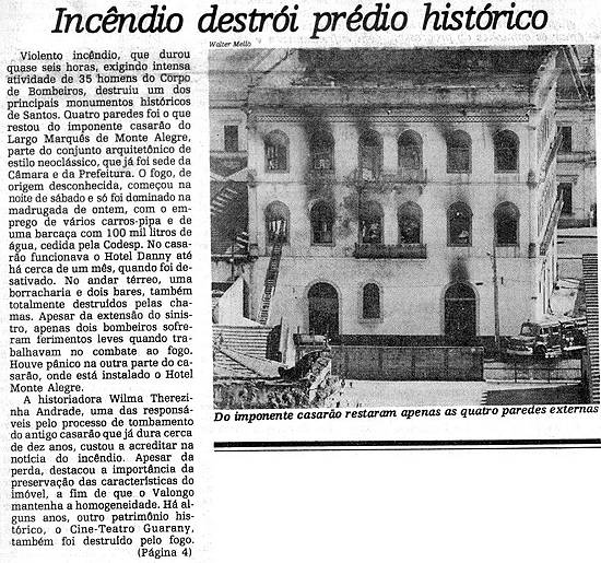 O assunto foi not�cia na primeira p�gina do jornal, no dia seguinte (foto: Walter Mello, 'A Tribuna', 5/8/1985)