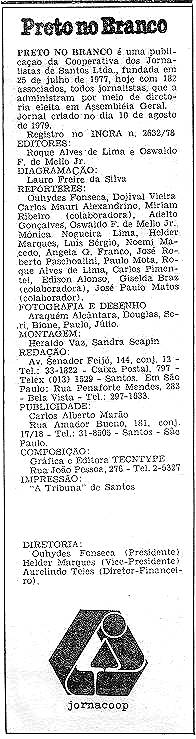 Expediente do jornal 'Preto no Branco'