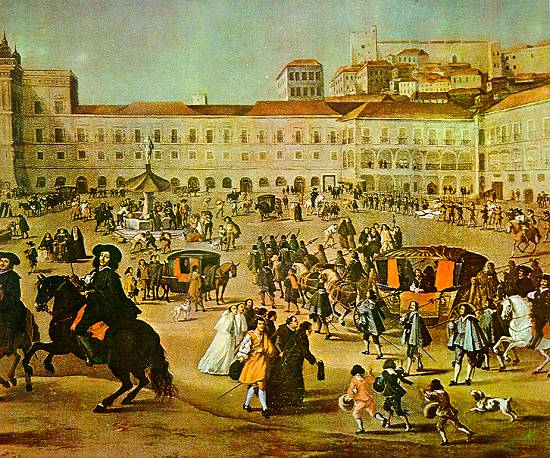 Terreiro do Pa�o, em Lisboa, local da experi�ncia com o 'Passarola' - �leo de Dirk Stoop, no Museu da Cidade, em Lisboa/Portugal