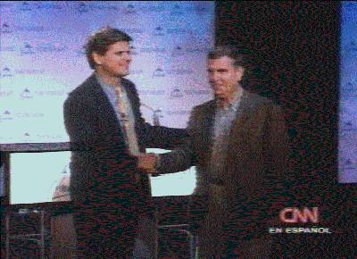 O anncio da fuso, conforme apresentado pela emissora de TV a cabo CNN em 10/1/2000