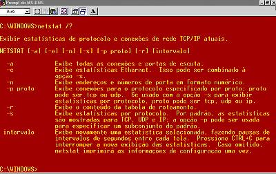 Janela do DOS quando executado o comando de aux�lio do Netstat