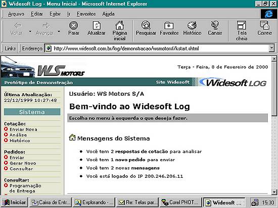 Tela vista pelo usu�rio Fornecedores do Widelog