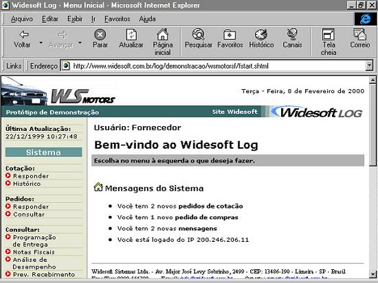 Tela vista pelo usu�rio Empresa do Widelog
