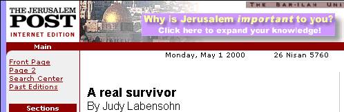Pgina do Jerusalem Post de 1/5 com a histria da sobrevivente