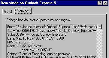 No Outlook Express, escolha a mensagem e clique em Abrir/Propriedades