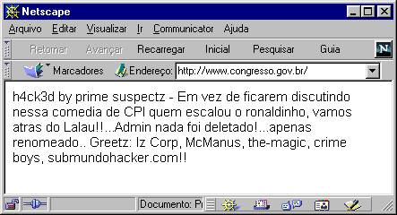 A p�gina do Congresso, alterada por um invasor, �s 11h15 de 1/12/2000