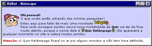 An�ncio do Quiz Rel�mpago, em janela aberta pelo site