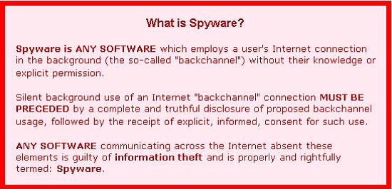 Explica��o sobre Spyware na p�gina de Steve Gibson. Clique aqui para ver a p�gina original