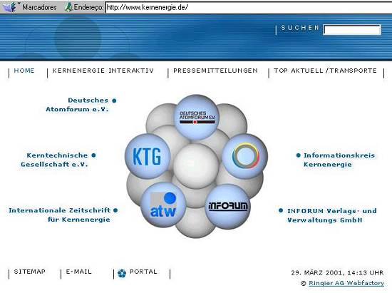 P�gina Web da empresa respons�vel pelo transporte em 29/3/2001