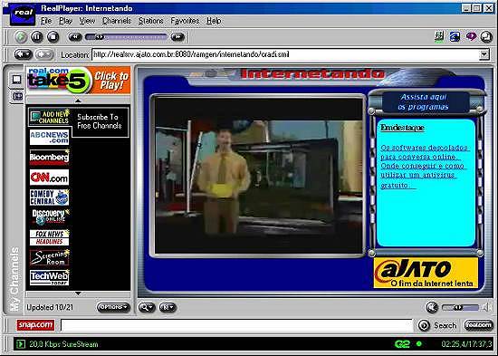 Tela do v�deo da Orad na Internetando, vista no RealPlayer