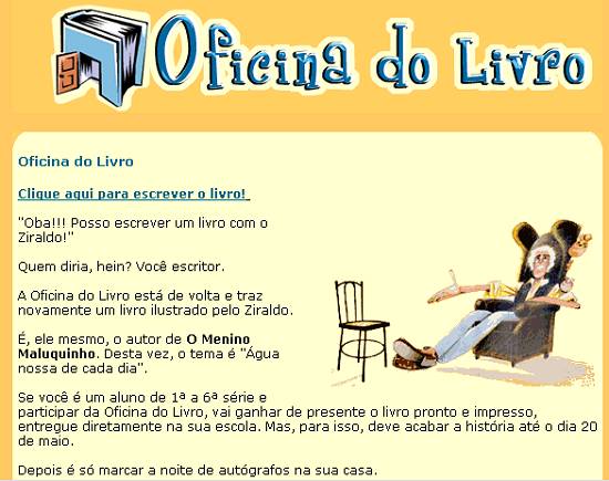 Telas de apresenta��o da Oficina do Livro