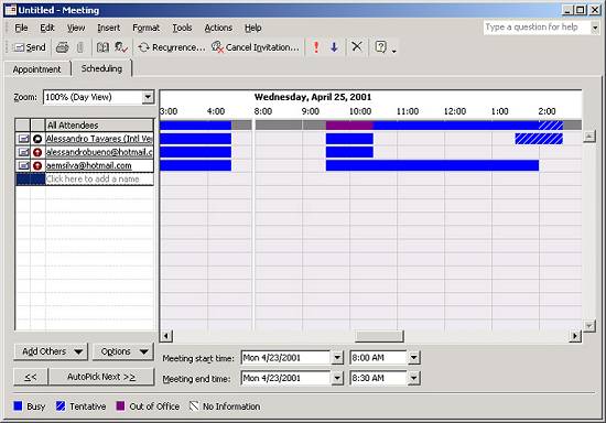 Programao de reunies, outra tarefa executada pelos aplicativos do Office XP