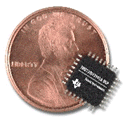 No site da TI, o chip  comparado  moeda de 1 penny