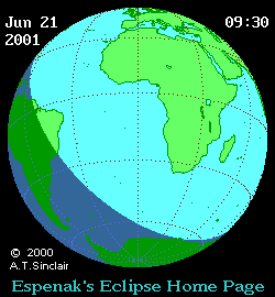 Imagem animada do eclipse, em horarios Tempo Universal, divulgada pela Nasa