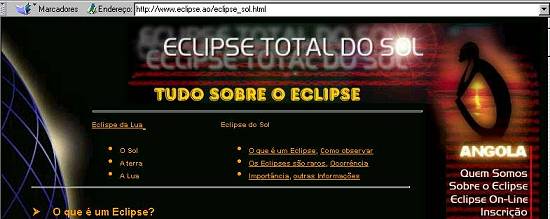 P�gina angolana sobre o eclipse