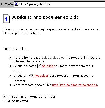 P�gina principal do Globo On �s 16 horas do dia 19/7/2001, vista pelo Internet Explorer