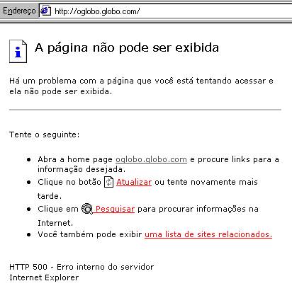 Pgina principal do Globo On s 16 horas do dia 19/7/2001, vista pelo Internet Explorer
