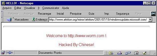 C�pia ('defacement') da p�gina invadida da Microsoft, no site Attrition