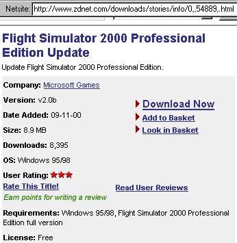 P�gina de c�pia de atualiza��o do simulador de v�o