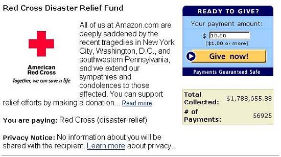 Captura de tela s 2h25 de 13/9/2001 mostra o total atualizado de contribuies  Cruz Vermelha