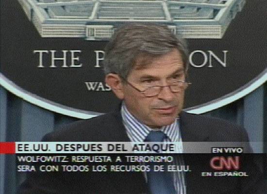 Captura de imagem da TV CNN em espanhol, dos EUA: secretrio da Defesa fala sobre retaliao...