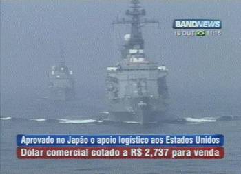 Belonaves japonesas apiam esforo de guerra dos Estados Unidos - Captura de imagem - TV Band News/Brasil - 18/10/2001 - 11h13