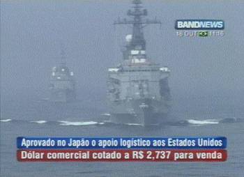 Belonaves japonesas ap�iam esfor�o de guerra dos Estados Unidos - Captura de imagem - TV Band News/Brasil - 18/10/2001 - 11h13