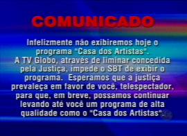 Imagem do comunicado do SBT em 31/10/2001 s 21h01