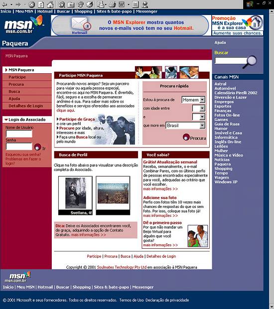 P�gina Web do canal MSN Paquera