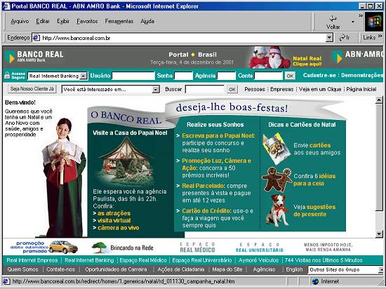 P�gina de boas vindas � Casa de Papai Noel, no site do banco