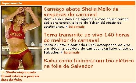 Página especial sobre o Carnaval 2002 (Captura de tela: portal Terra)