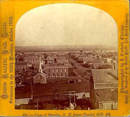 Corte em foto estreo de John Carbutt na excurso ao Meridiano 100 em 1866: vista de Omaha