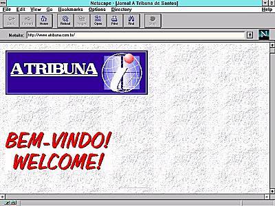 Pgina de abertura do site A Tribuna, captada em 22/3/1996, quatro dias antes da inaugurao oficial