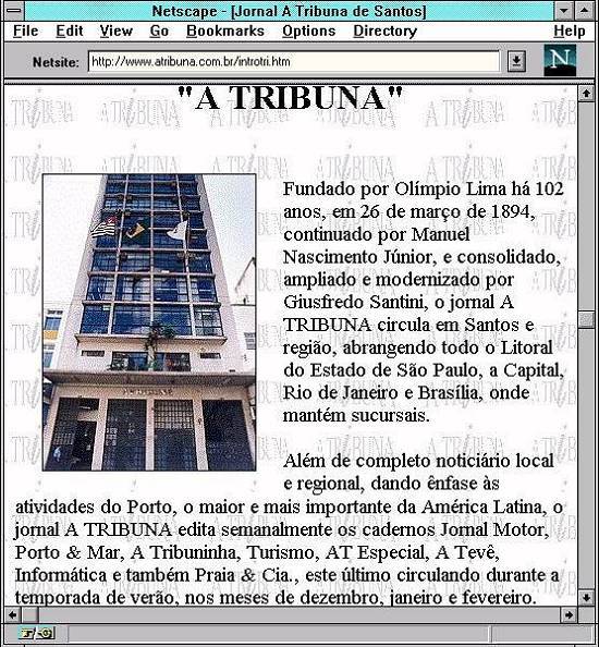 Uma das p�ginas do site A Tribuna, quando da inaugura��o em 1996