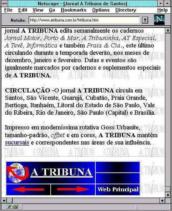 Uma das pginas do site A Tribuna, quando da inaugurao em 1996
