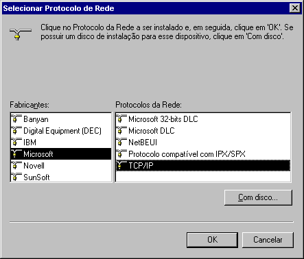 Tela para configura��o do protocolo de comunica��o