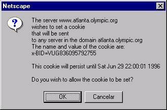 Site dos jogos ol�mpicos de Atlanta-96 foi um dos solicitantes de cookies