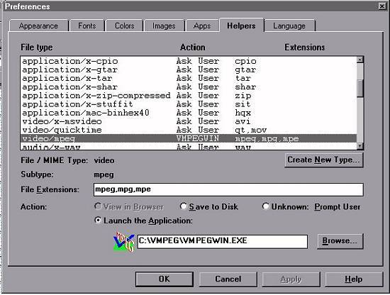 Tela do Netscape 3 para a configura��o de plug-ins que n�o se instalem sozinhos