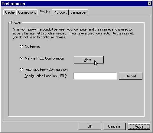 No Netscape at� 3.0, esta era a tela para configura��o do servidor proxy