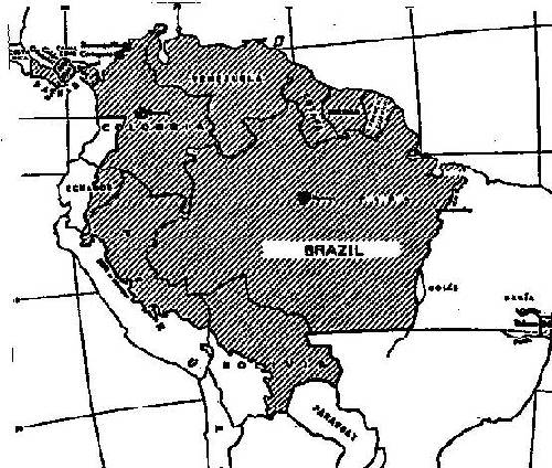 Febre amarela end�mica na Am�rica do Sul, em mapa de Travel Health-1997
