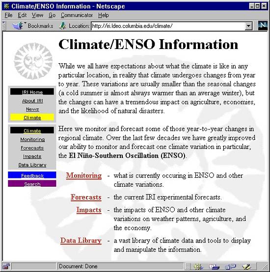 Uma das p�ginas Web sobre o fen�meno El Ni�o
