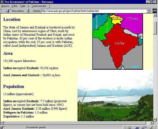 P�gina do governo paquistan�s sobre a Cachemira