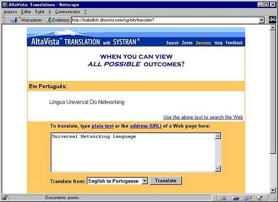 P�gina Web do tradutor Altavista
