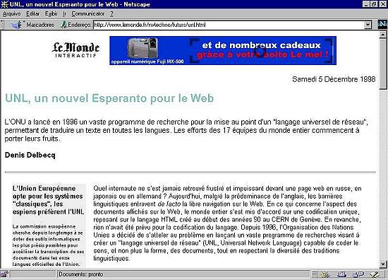 P�gina Web do jornal franc�s 'Le Monde', com detalhes sobre a UNL