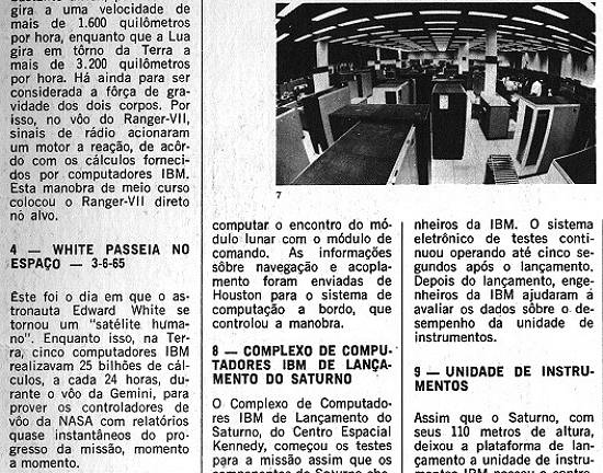 An�ncio da IBM na 'Fatos e Fotos' de 7/1969: leia o item 4. A imagem 7 � do Complexo de Computa��o em Tempo Real da Nasa, em 1969